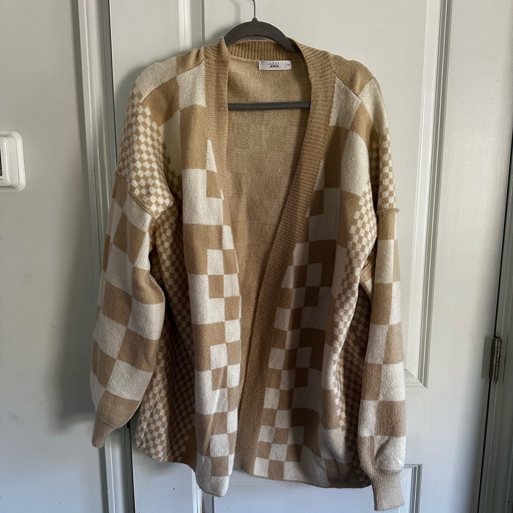 Talulah Tan and White Checkered Cardigan